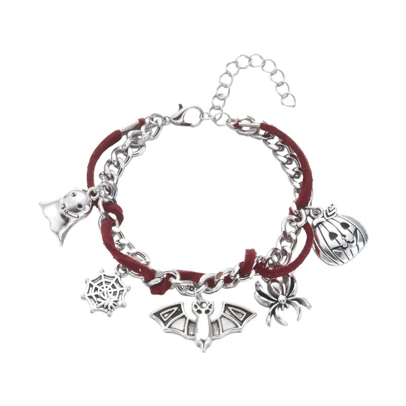 Halloween Jewelry Adjustable Necklace Pendant Bracelet with Specter Pumpkin Bat Spiders Charm Pendant for Women Party Gift