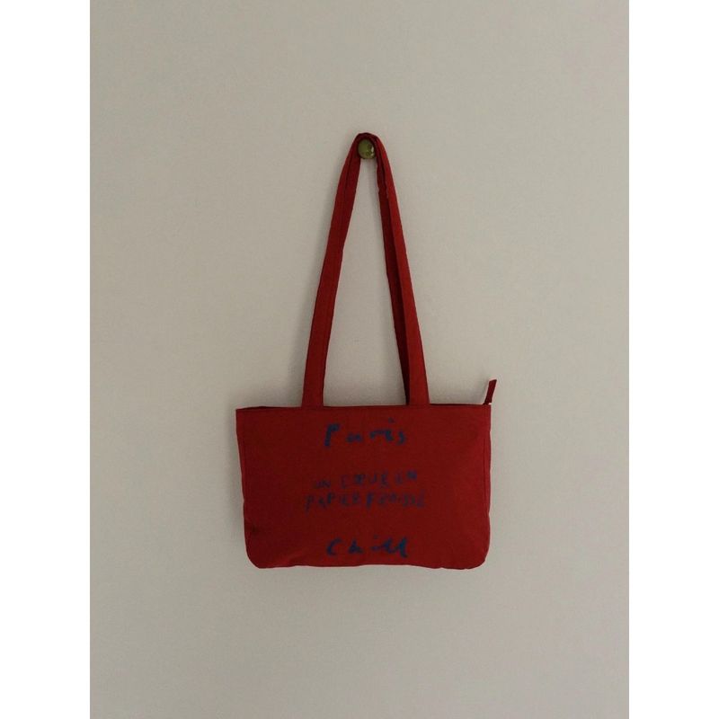 

Niche Retro Red Letter Canvas Bag Women Korean Series Idle Style Simple Shoulder Underarm Bag Commuter Handbag Red