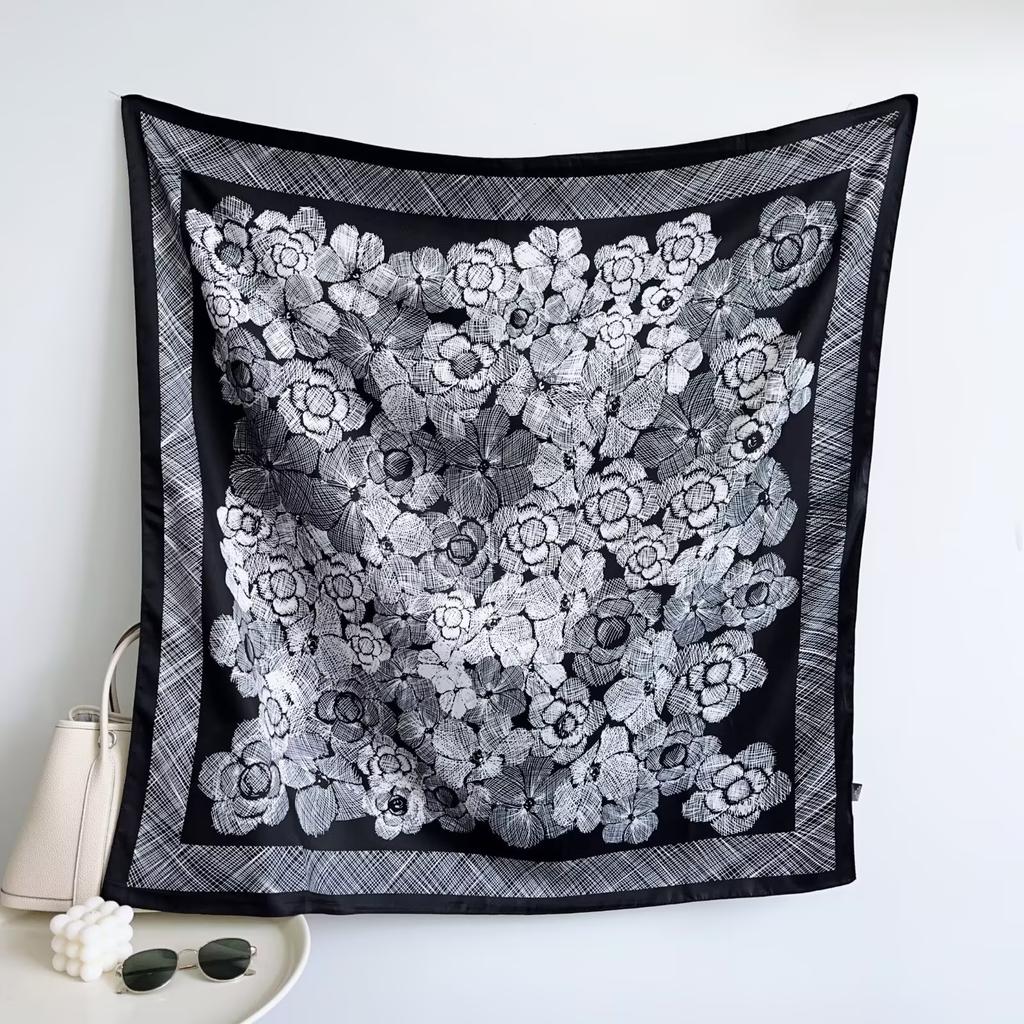 90Cm Blue Cashew Print Headscarf For Women Spring And Summer New Style Emulated Silk Cashew Scarf Satin Color Shawl Scarf