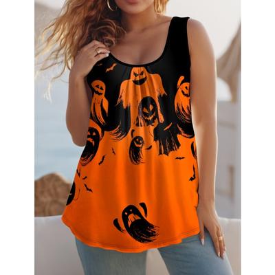 Übergröße Halloween Geisterprint Sommer Lässig Atmungsaktiv Rundhalsausschnitt Ärmellose Tanktops Für Damen