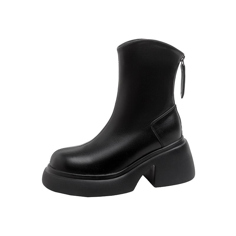 Martin-Stiefel mit dicker Sohle, kurze Stiefel, Herbst und Winter 2025, neue hochhackige Damenstiefel mit V-Ausschnitt, Muffin-Sohle, kleinem dickem Absatz, elastische dünne Stiefel