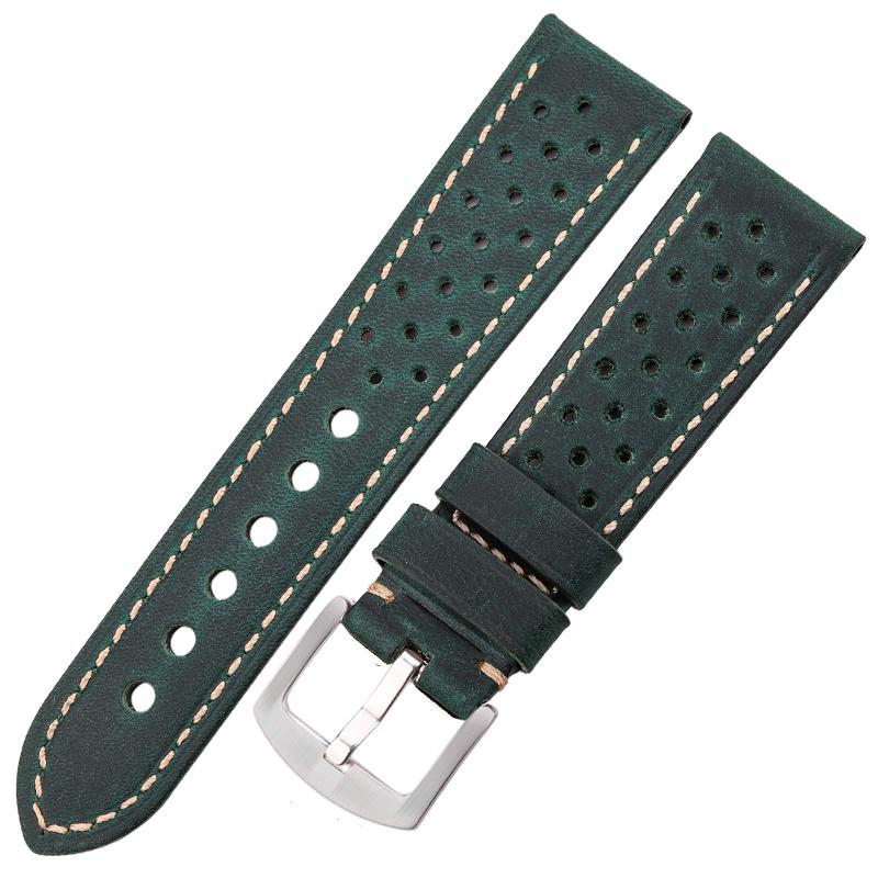 Genuine Cow Leather Watch Strap Bracelet Women Men Breathable Watchband 4 Colors 20mm 22mm 24mm Belt with Steel Pin Buckle