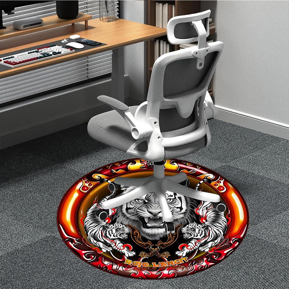 

1pc Tiger Emblem Carpet for Office Non-Slip, Round Carpet, Soft & Comfortable, Carpet for Office, Round Floor Mat yy251225126 80cm by 80cm