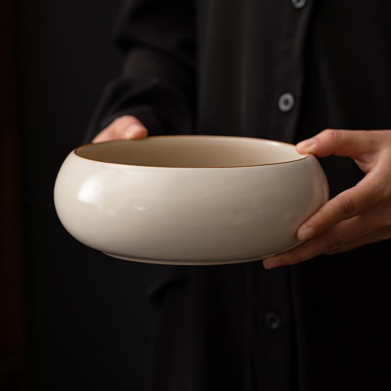 

Ru kiln tea washing cup washing tea residue tank ceramic tea set accessories retro air tea washer tea basin building water opening sheet