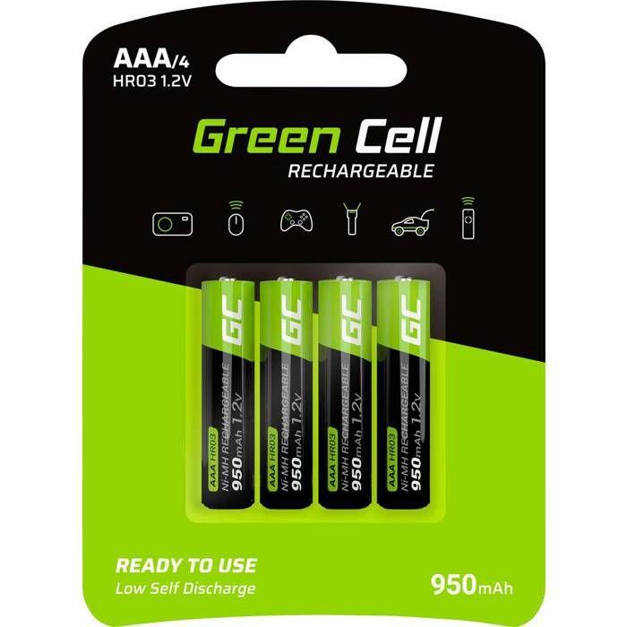Green cell 950mah 1.2v lot de 4 piles rechargeables ni-mh type aaa, préchargée, haute capacité, hr03 pile, faible auto-décharge