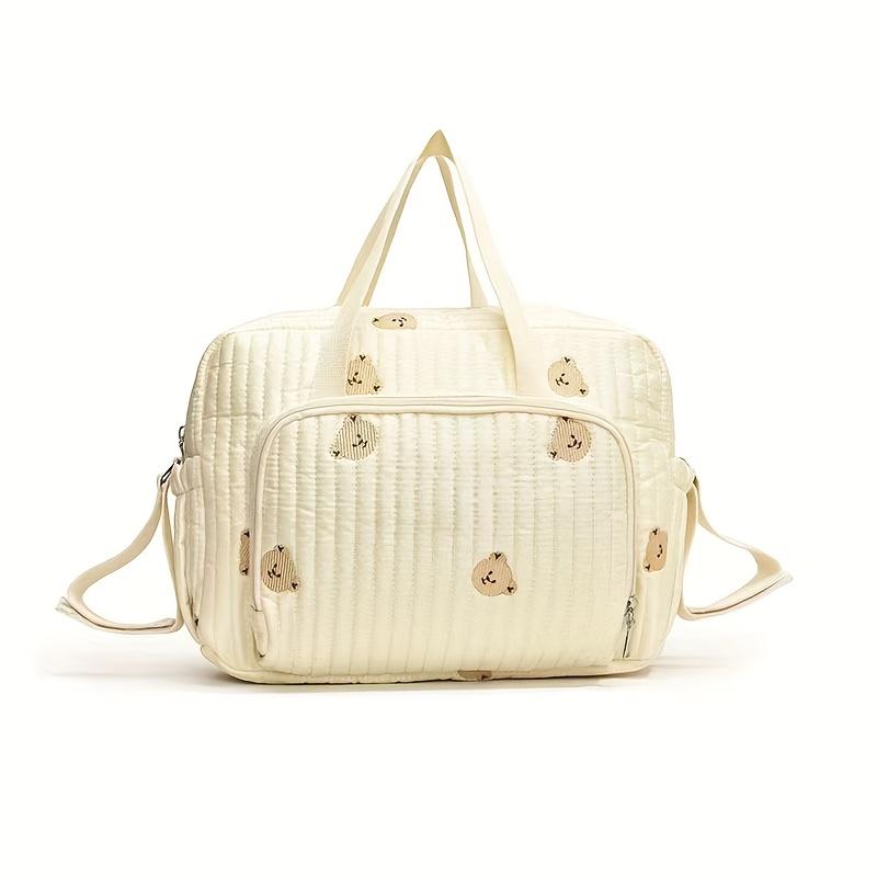 Large Capacity Polyester Bear Embroidery Mommy Storage Tote Multiple Compartments Detachable Strap Shopping Carts Comfortable