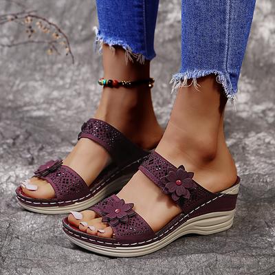 Lucyever Crystal Thick Sole Slippers for Women Summer Flower Wedges Sandals Woman 2024 Non Slip Beach Shoes Ladies Plus Size 43
