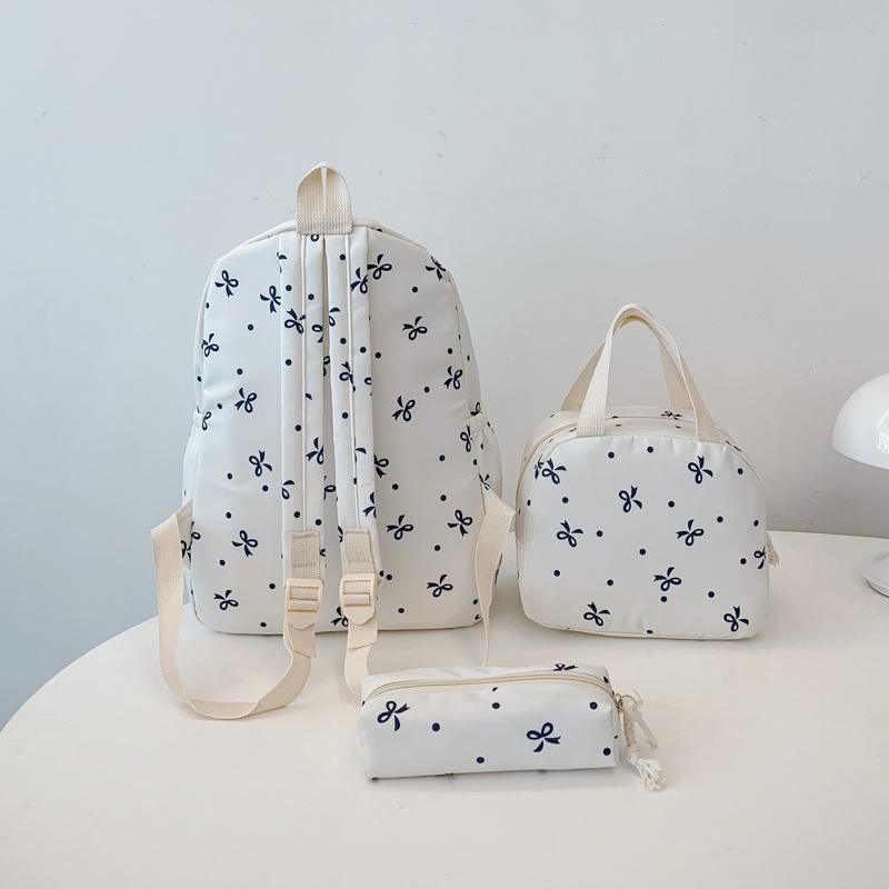 Schoolbag Bow Three-piece Backpack Women's Large-capacity Junior High School Schoolbag Floral Sweet Schoolbag for Primary School Students New
