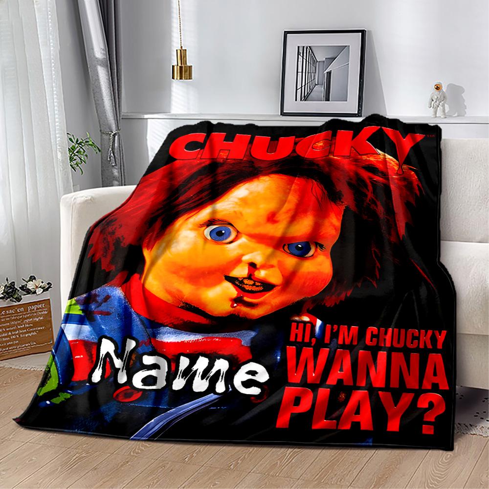Chucky's Creepy Invitation Personalized Name Blanket Lightweight Customizable Blanket Warmthful Decor Throw For Chair Nap Picnics Seaside