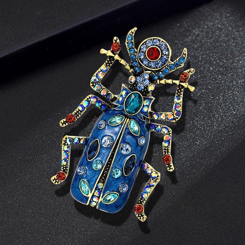 Men Women Enamel Scarab Brooch Fashion Insect Rhinestone Pin Beetle Badge Accessories