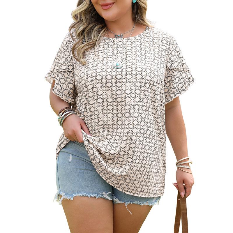 2025 Summer Retro Print Plus Size Women s Short Sleeve Loose T-Shirt XXXL
