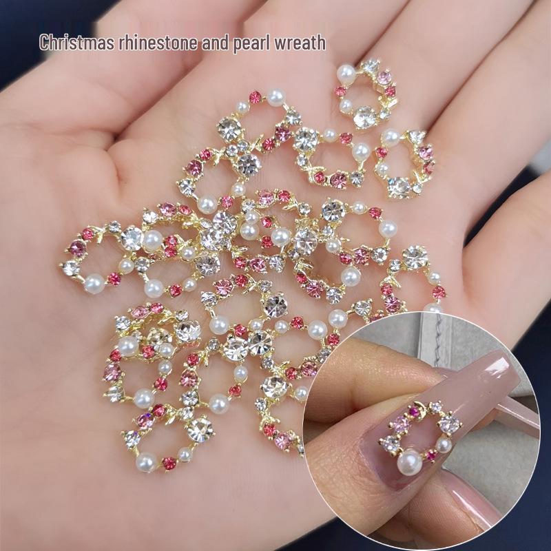 

3D Christmas Rhinestone Wreath & Pearl Bow Nail Art Accessories