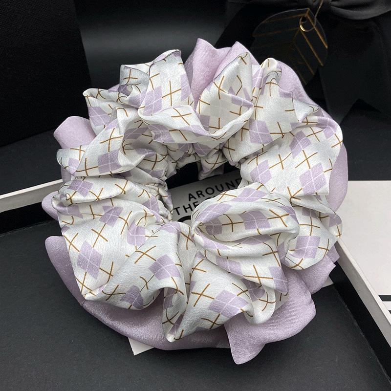 Elegant Double-Layered Pleated Purple Satin Scrunchie - High-End Temperate Hair Accessory for Women
