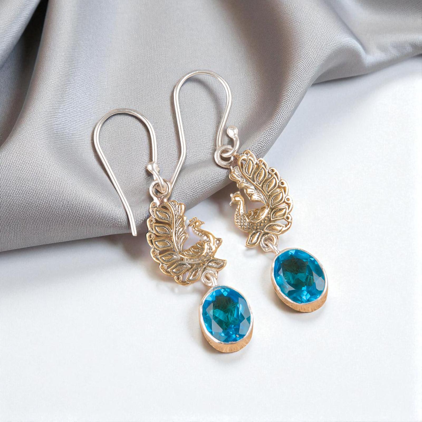 

Швейцарский голубой топаз драгоценный камень 925 стерлинговое серебро ручная работа ювелирные изделия серьги 1,8 EE-88-3