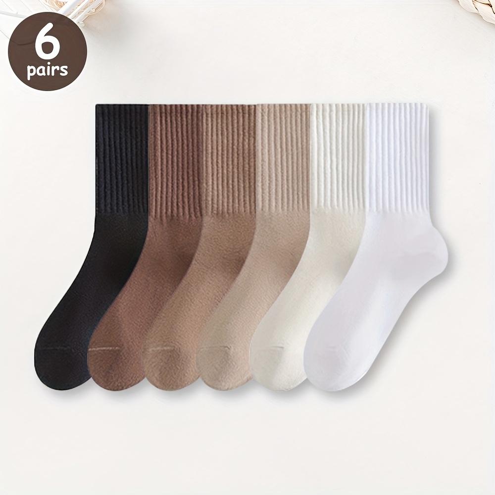 6 Pairs of Women's Solid Color Vertical Stripe Casual Style, Suitable for Casual Wear, Very Minimalist and Breathable Socks