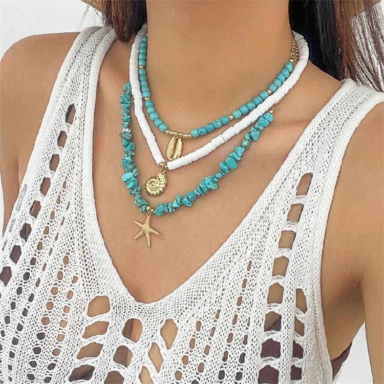 Set of 3pcs Ocean Charm Necklaces Girls Pendant Clavicle Chain with Delicate Beads And Unique Details for Stylish Women