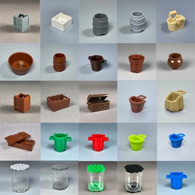 MOC Bricks Container Series Display Box Bucket Basin Pot Pack Basket Accessories Assembled Building Blocks Toys Kids Gift
