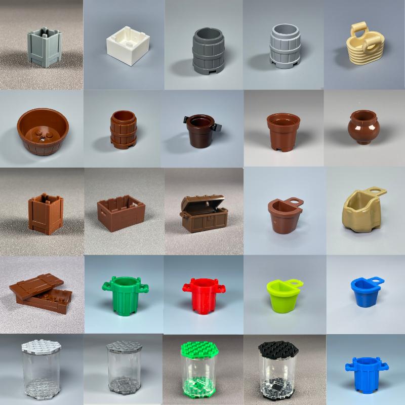 MOC Bricks Container Series Display Box Bucket Basin Pot Pack Basket Attachments Assembled Constructing Blocks Playthings Children Gift