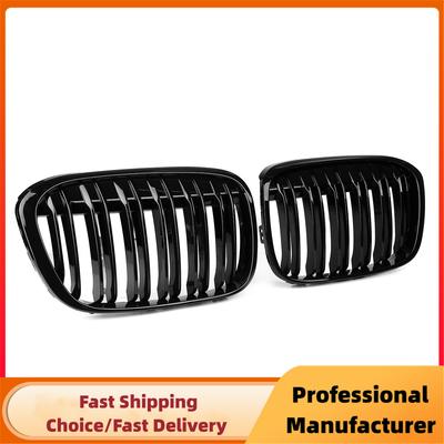 Grilles de calandre de pare-chocs avant à double ligne pour BMW X1 F48 F49 2016 2017 2018 2019 2020, style M, noir brillant