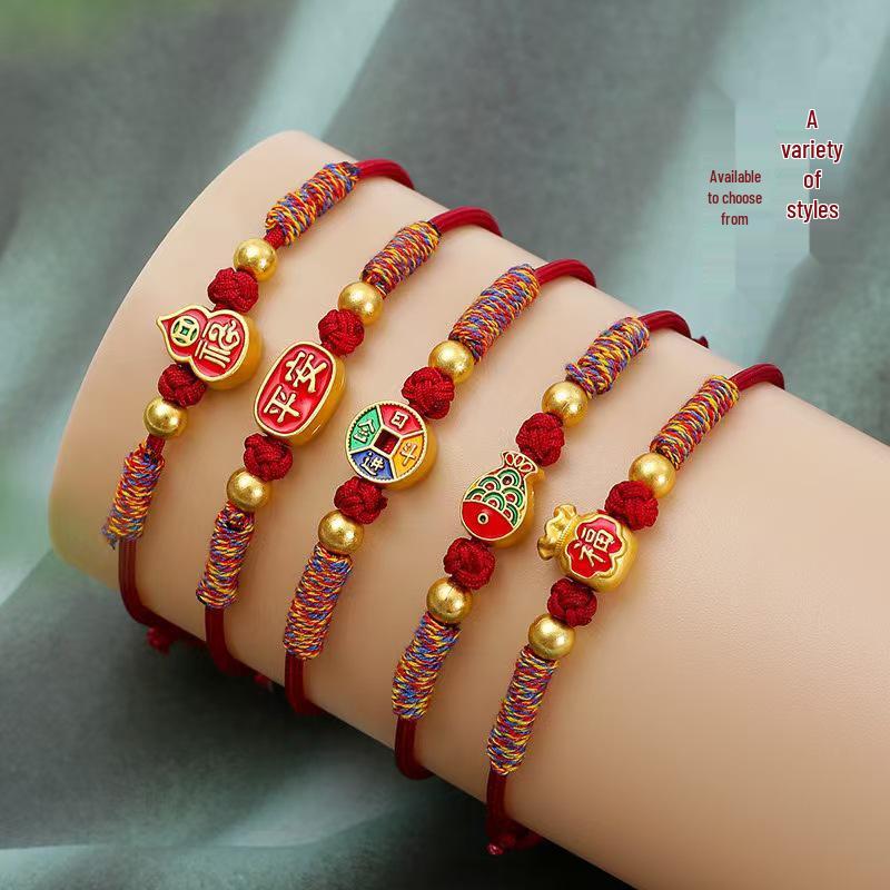 Brățară Etnică Nouă cu Șnur Roșu cu Accesorii din Aliaj Electroplacat pentru Bărbați și Femei - Design în Cinci Culori pentru Festivalul Bărcilor Dragonului.