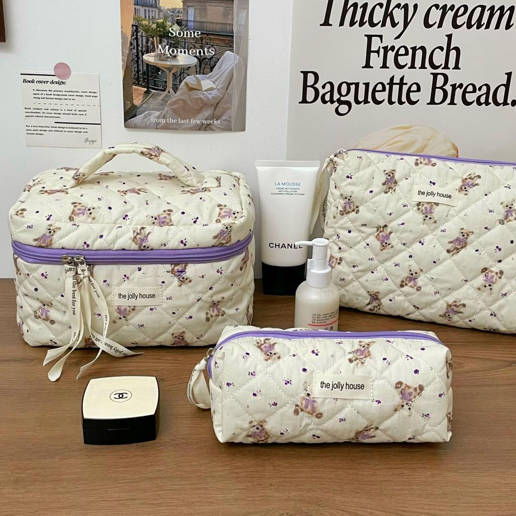 Black White Floral 3pcs/set Cosmetic Bag Women Fashion Portable Travel Large Capacity Toiletry Cosmetic Storage Bag Organizer
