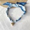 Hypoallergenic Bandana Scarf Necklace with Stainless Steel Heart Charm Handmade Jewelry Best Gift for Female Friends