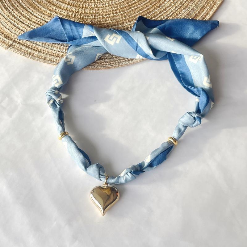 Hypoallergenic Bandana Scarf Necklace with Stainless Steel Heart Charm Handmade Jewelry Best Gift for Female Friends
