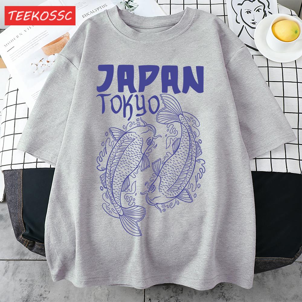 Japan Tokyo Harajuku Koi Print T Shirts Men Summer Cotton TShirt Hip Hop Loose Streetwear Unisex AllMatch Casual Clothing