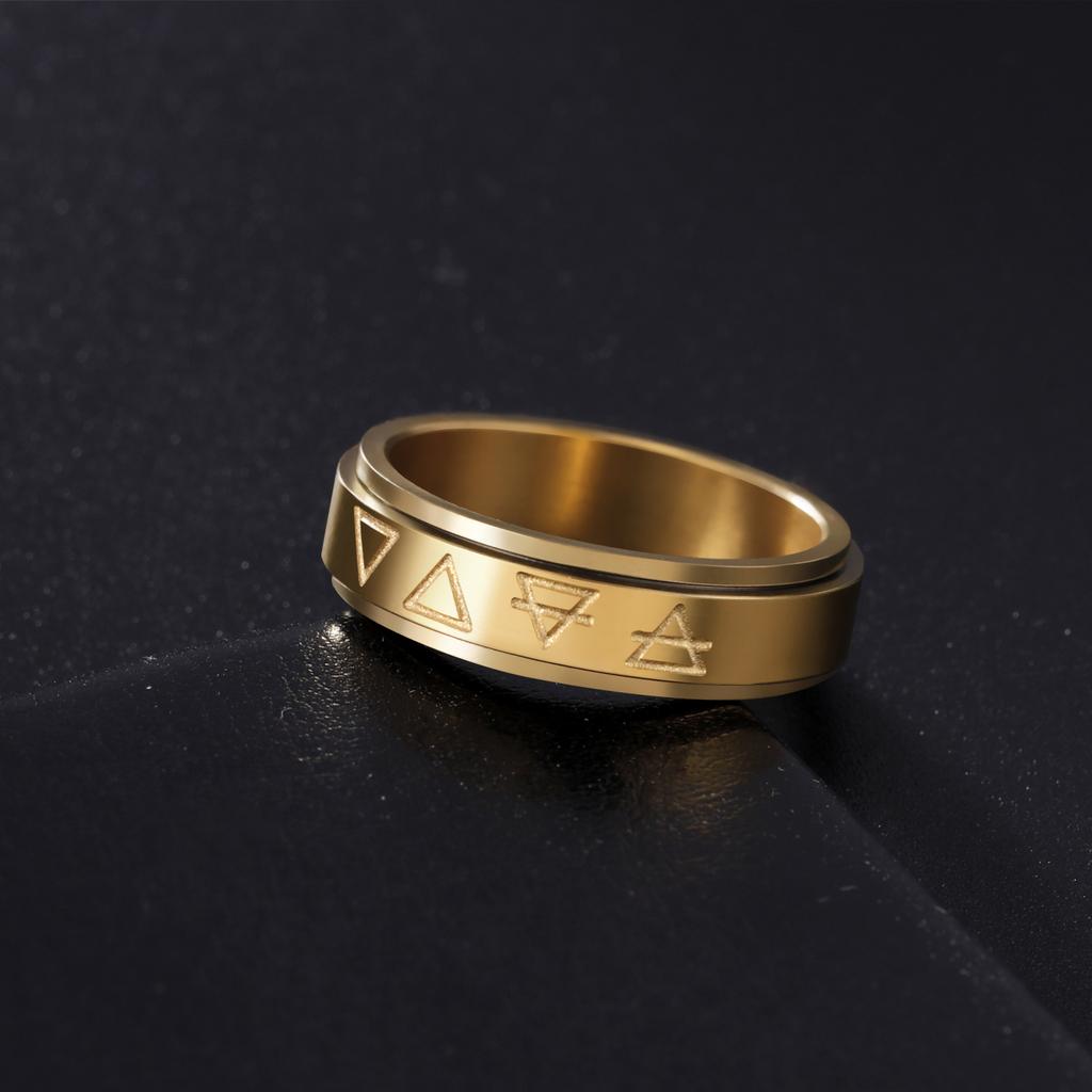 Lemegeton Alchemy Symbol Rotating Ring Earth Air Water Fire Stainless Steel Ring Vintage Jewelry Men's and Women's Party Gift