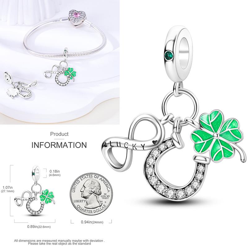 Neuer 925er Silber Kaktus Kleeblatt Anhänger Frühlingsgrüne Serie Perlenanhänger Für Original Perlenarmband DIY Schmuck