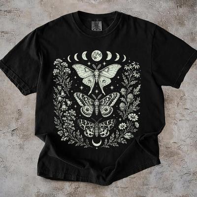 Vintage Witchy Moth Moon Shirt, Celestial Floral Gothic Tee