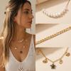 3pcs Ceramic Starfish Pendant Necklace for Women Metal Shell Conch Multi-Layered Clavicle Chain Summer Vacation Travel Jewelry