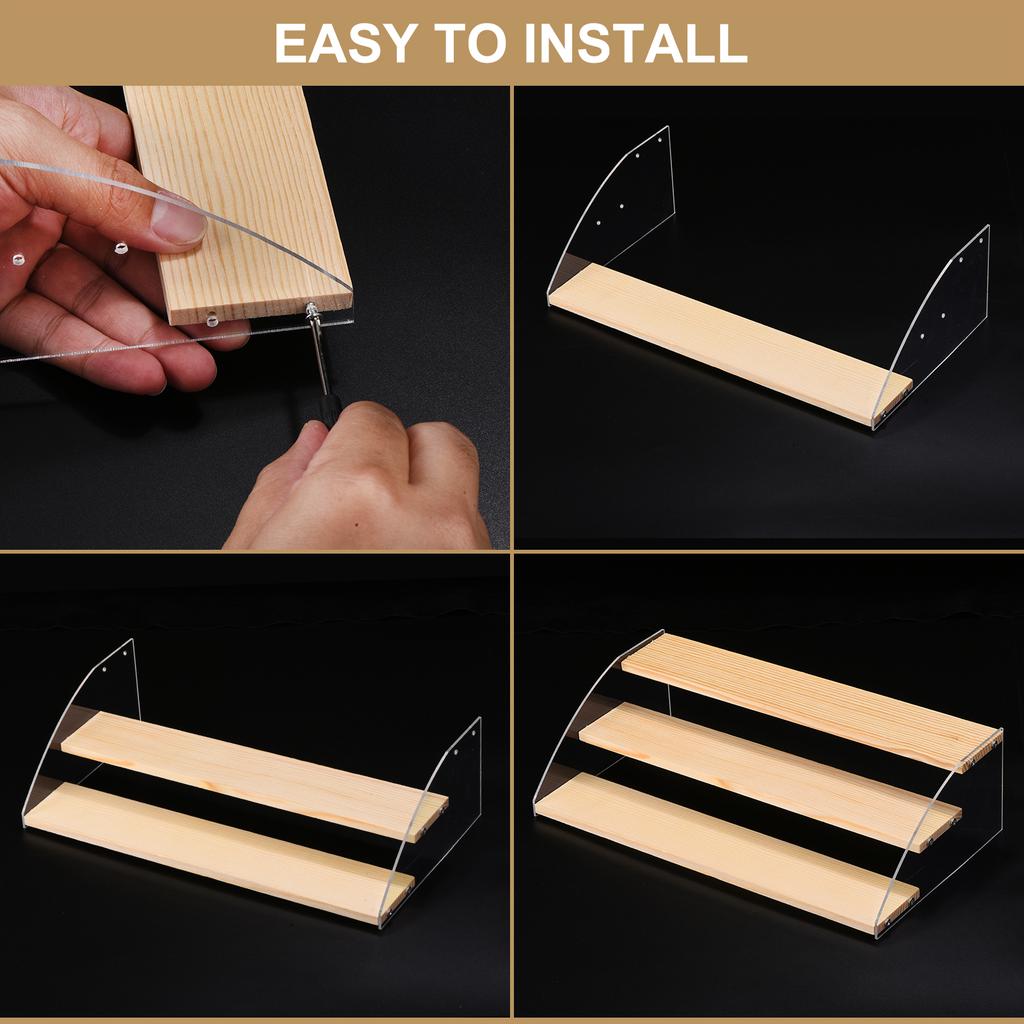 3-5 Tier Acrylic Transparent Base Solid Wood Display Stand Stepped Display Stand Rack for Cupcakes Collectibles Figure Brown