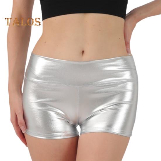 

Летние женские шорты с высокой талией, глянцевые, бронзовые, облегающие, однотонные, эластичные, супер короткие брюки, мини-шорты для клубных танцев M серебряный