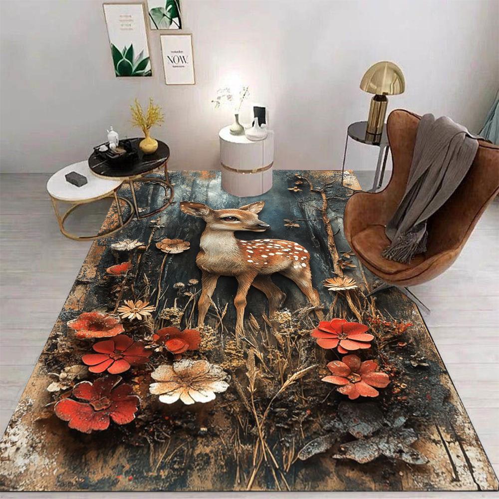 

Flower Old Bull Dark Pattern Carpet 3D Animal Bedroom Living Room Hallway Carpet Bedside Anti-skid and Soundproof Floor Mat 40x60CM