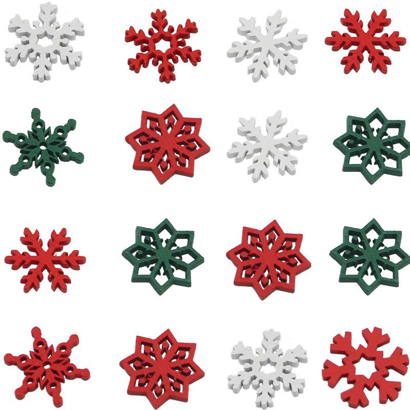(50 Pieces) Christmas Snowflakes, Multicolored Wooden Pieces, Mixed Shapes, Wooden Snowflakes, Christmas Decorations, Pendants,