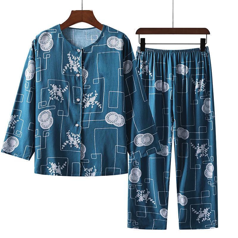 Damen Frühling und Sommer Bequemes Leichtes Homewear-Set für Mittelalte und Ältere Langarm-Oberteile + Hose Zweiteiliges Set