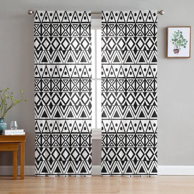 

Африканские красочные геометрические художественные шифоновые прозрачные шторы для гостиной, спальни, украшения дома, оконная вуаль, тюлевая занавеска 1 PCS W300XH250cm