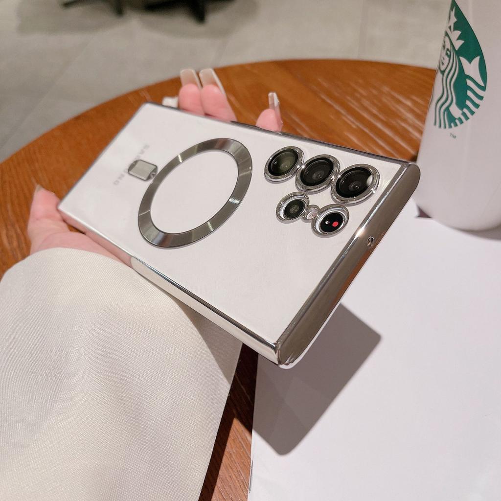 Suitable for Samsung S25 Ultra Mobile Phone Case Transparent Electroplating Magnetic MagSafe Lens Film A56 Full Inclusive Wireless Charging