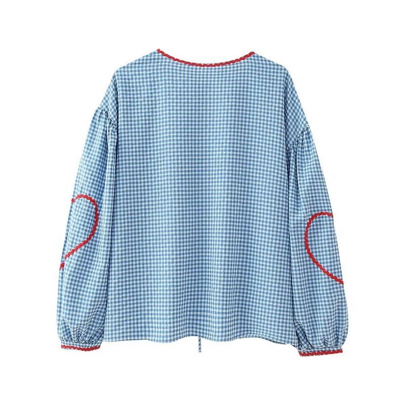 Spring and Autumn Women's Plus Size Shirt Fashion Casual Clash of Colours Checkered Shirt