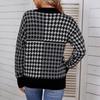 Ladies Fashion Casual Loose Knit Contrast Houndstooth Pullover Sweater