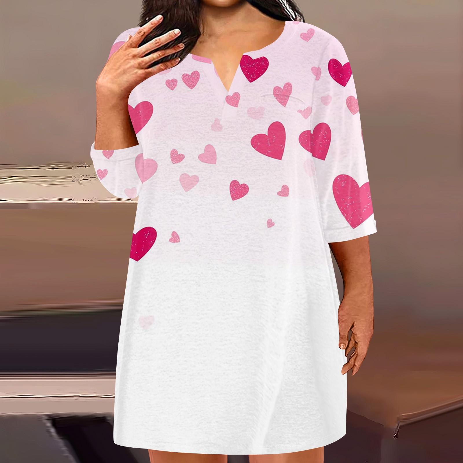 

Женское модное платье больших размеров с V-образным вырезом и рукавом три четверти, повседневное, с принтом «Любовь» и карманами L горячий розовый