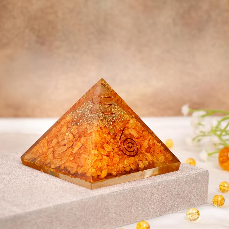 Astrotalk Citrine Crystal Resin Pyramid | Prosperity & Success Orgonite Pyramid for & Positivity | Vastu Items f