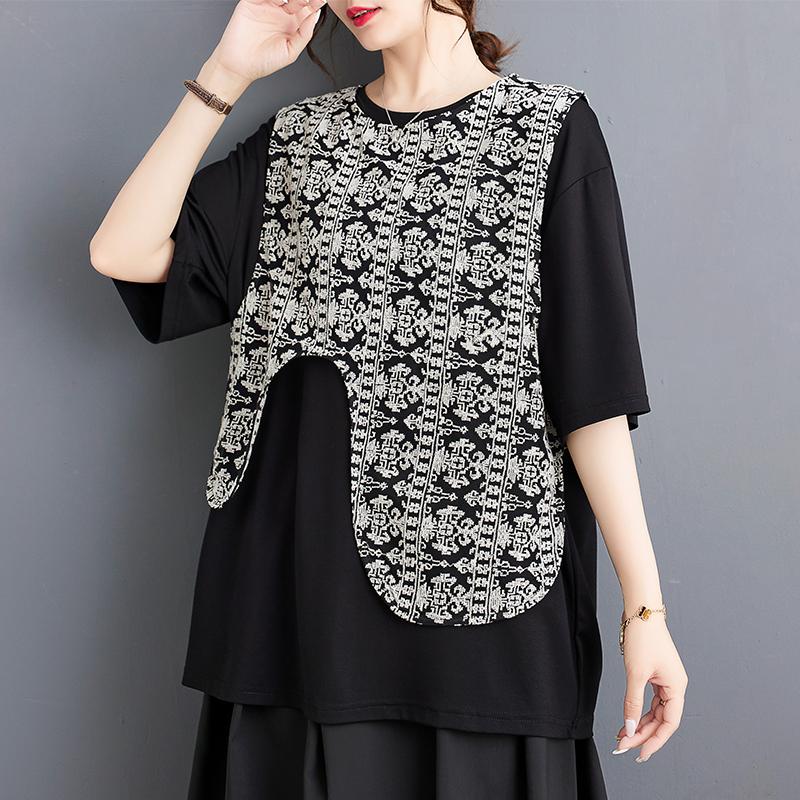 

DIMANAF 2023, летняя новая свободная жилетка с нерегулярной сеткой и вышивкой, повседневная универсальная футболка, комплект из двух предметов