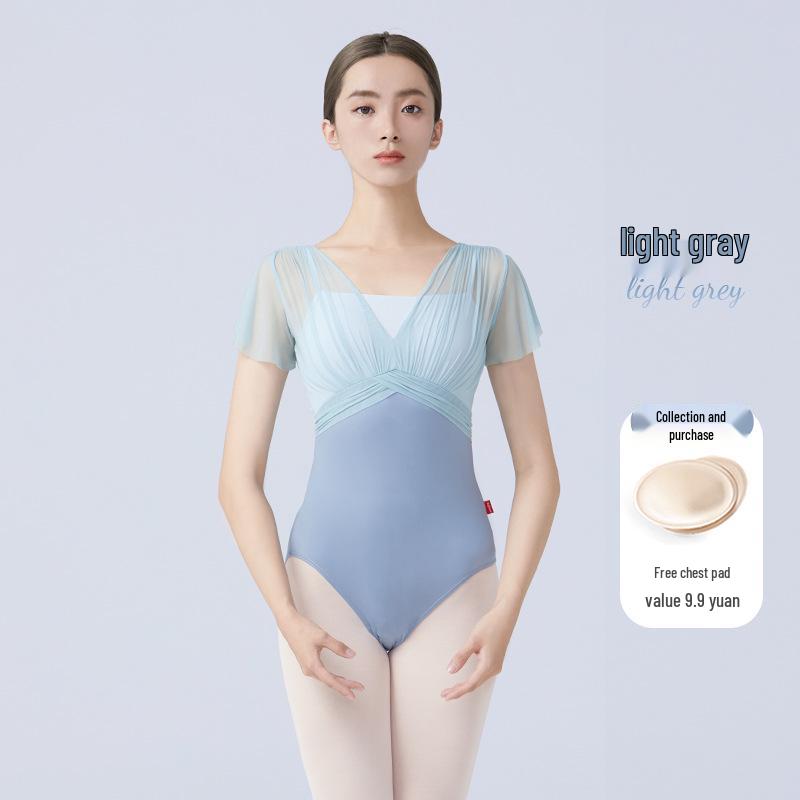 Maillot de Ballet y Gimnasia para Mujer: Ropa de Baile Fruncida de Manga Corta para Yoga y Patinaje Artístico.