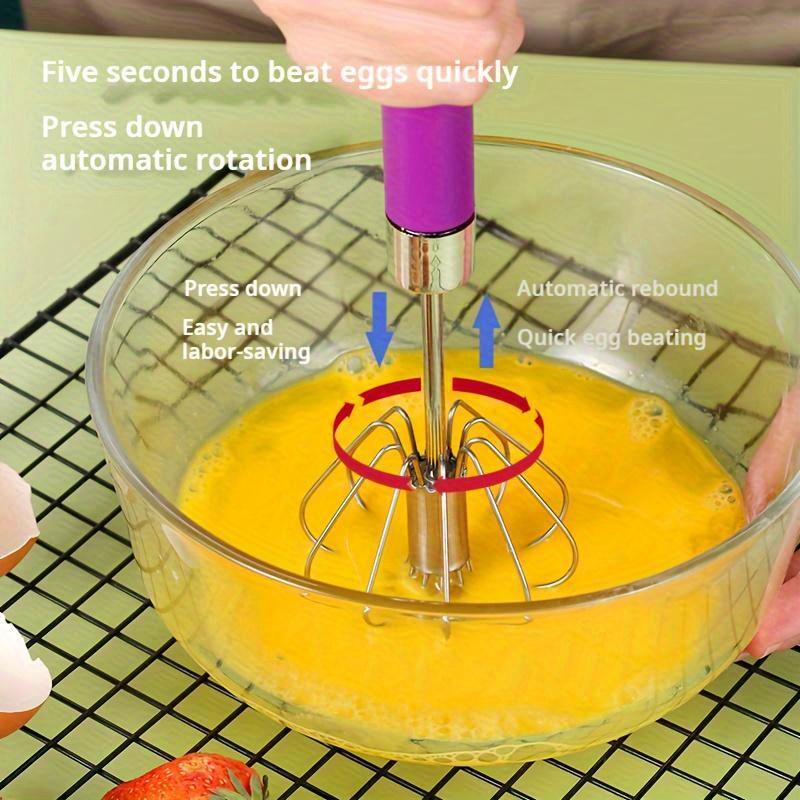 Stainless Steel Semi-Automatic Egg Whisk - Hand-powered Mixer for Easy Stirring, Whisking and Mixing - Essential Kitchen Gadgets