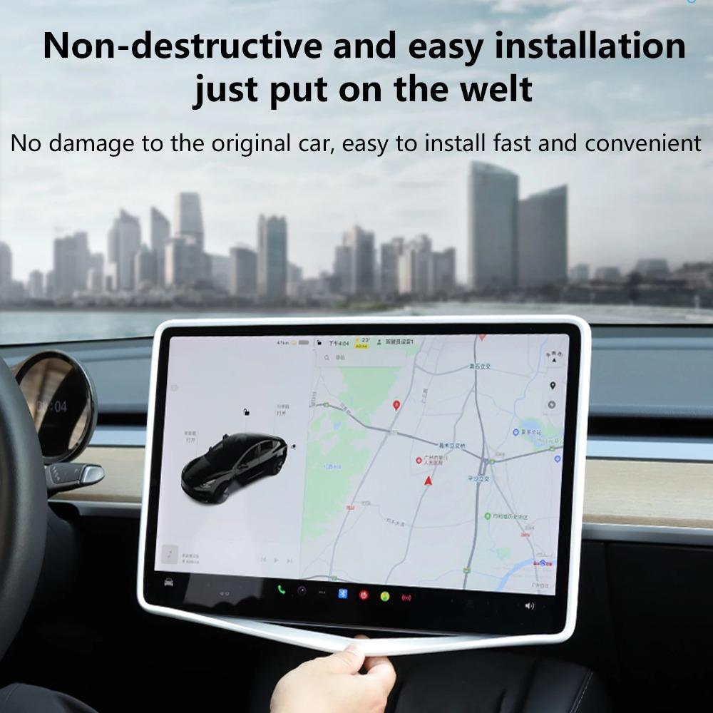 Für Tesla Modell 3 Y Silikon-Schutzverkleidung, zentrale Steuerung, Navigation, Displayschutzfolie, Rahmen, Autozubehör