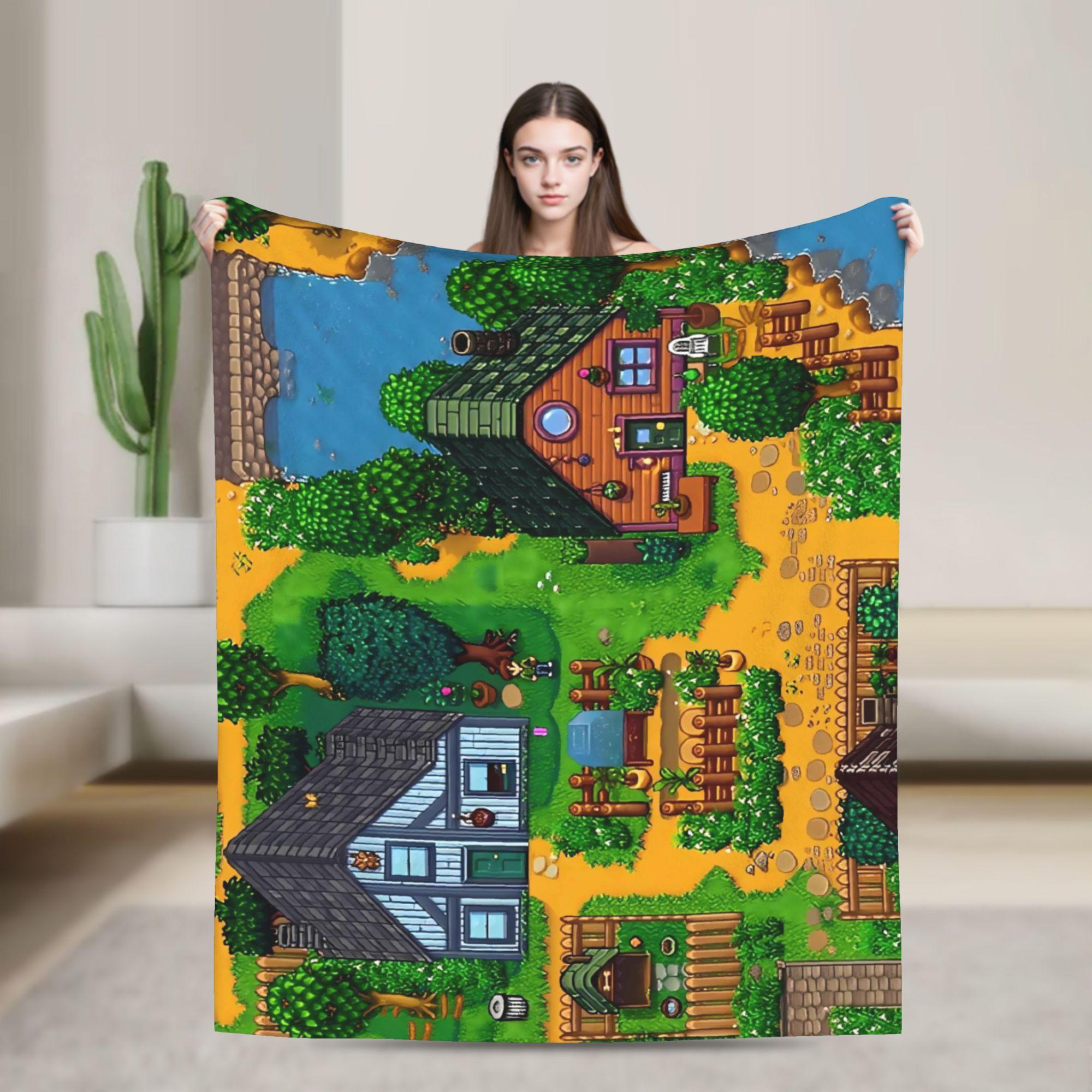 

Stardew Valley PixelArt Flannel Blanket Soft Throw Blanket for Home Decor Decorative Street Trend Bedspread Sofa Bed Cover 30x40in