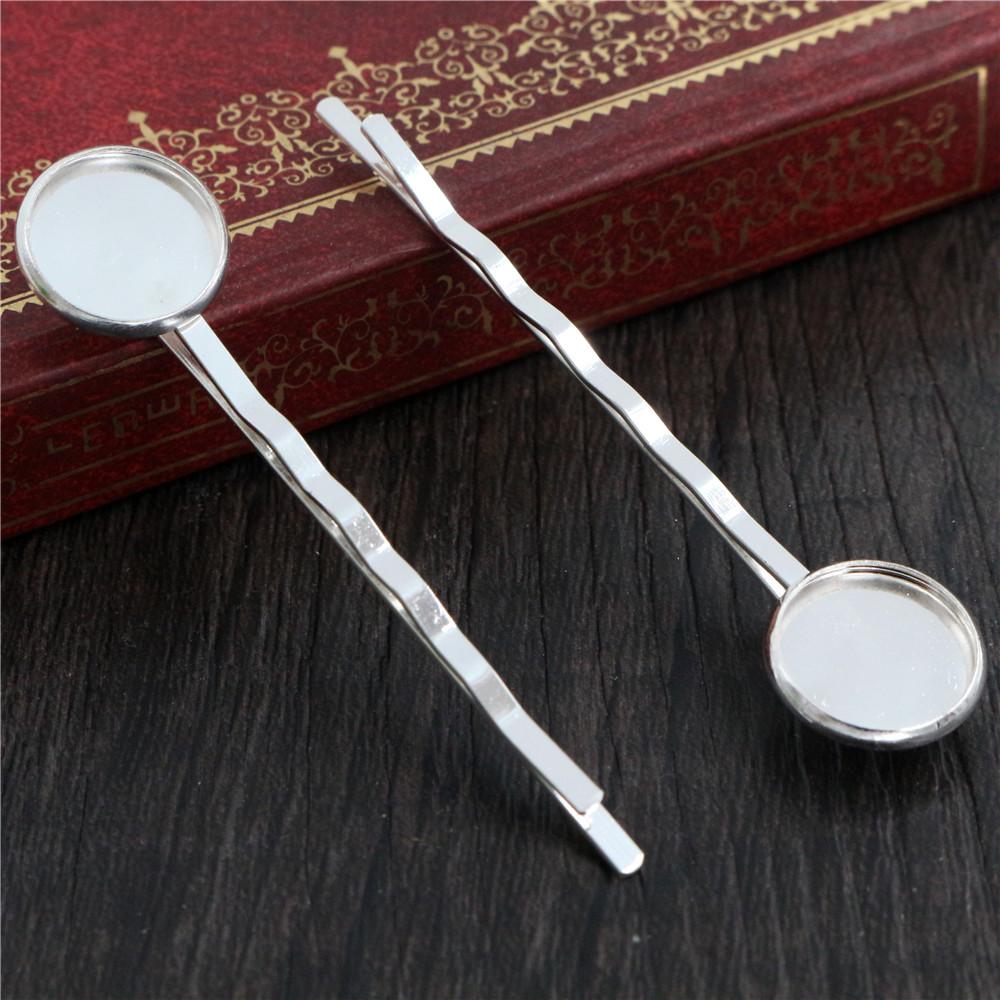 12mm 10pcs High Quality Classic 8 Colors Plated Copper Material Hairpin Hair Clips Hairpin Base Setting Cabochon Cameo