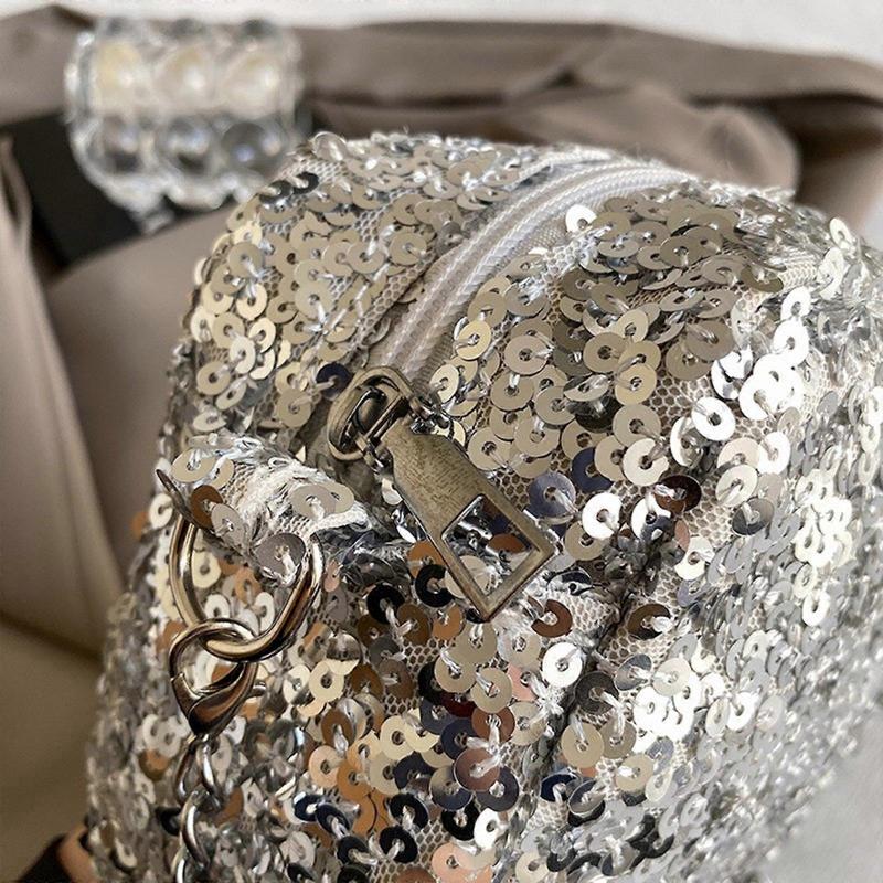 Elegant Sequined Evening Bag Handbag With Chain For Women Delicate Shoulder Bags Crossbody Purse Evening Purses  Silver